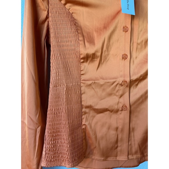 The Drop x Aissata Diallo Orange Smocked Satin Button Down Shirt Small NEW - Picture 10 of 10